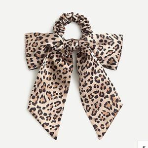 NWT J. Crew Leopard Satin Scrunchie With Bow Animal Print Trendy NEW